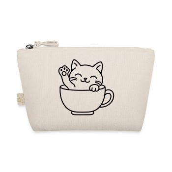 Süße Katze in Teetasse – Kawaii-Katzenliebhaber-Geschenk - Bio-Täschchen - Natur - Vorne