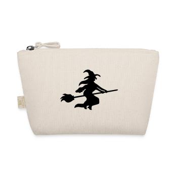 Hexe auf Besen / witch on broom - Halloween - Bio-Täschchen - Natur - Vorne
