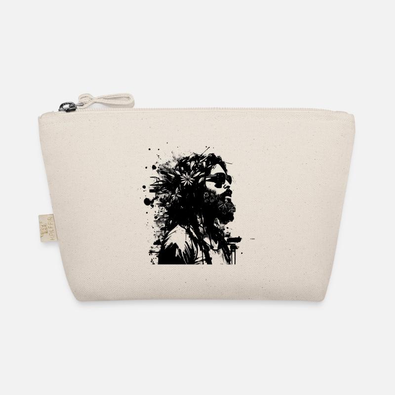 Schwarz weißes Hippie Portrait Mann mit Blumen - Bio-Täschchen - Natur