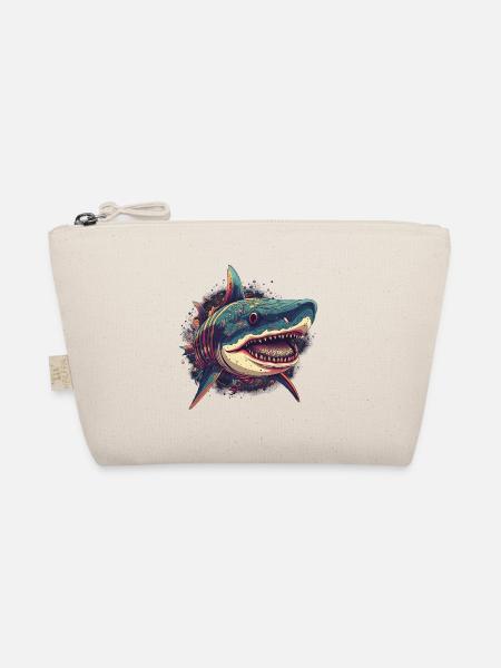 Cool trippy shark with boho patterns - Organic Pouch - nature - Front