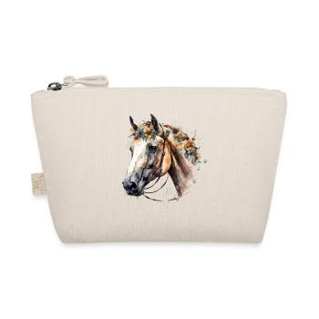 White horse with delicate flowers - boho look - Organic Pouch - nature - Front