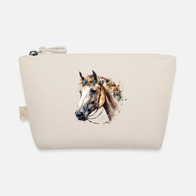 Weißes Pferd mit zarten Blumen - Boho Look Bio-Täschchen