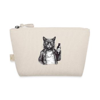 Coole Katze mit Bier, Lederjacke und Sonnenbrille - Bio-Täschchen - Natur - Vorne