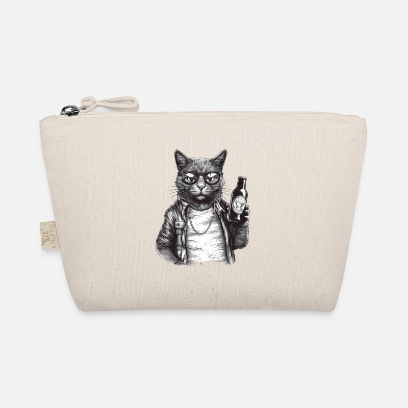 Cool cat with beer, leather jacket and sunglasses Organic Pouch