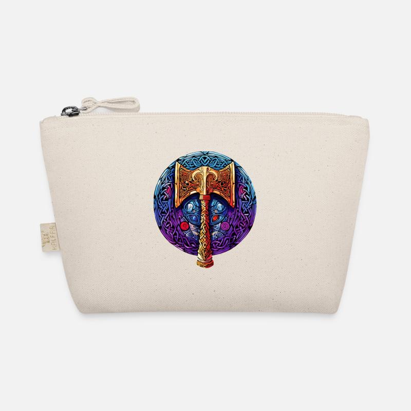 Hache viking dorée au design moderne avec des runes Trousse biologique