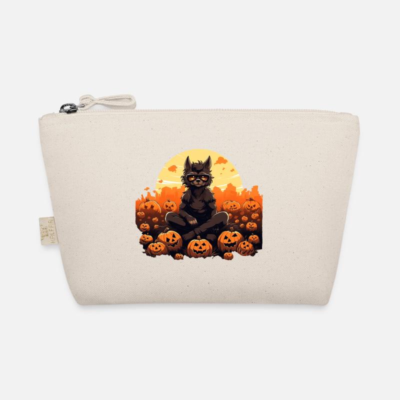 Halloween Werwolf mit Sonnenbrille im Kürbisfeld Bio-Täschchen