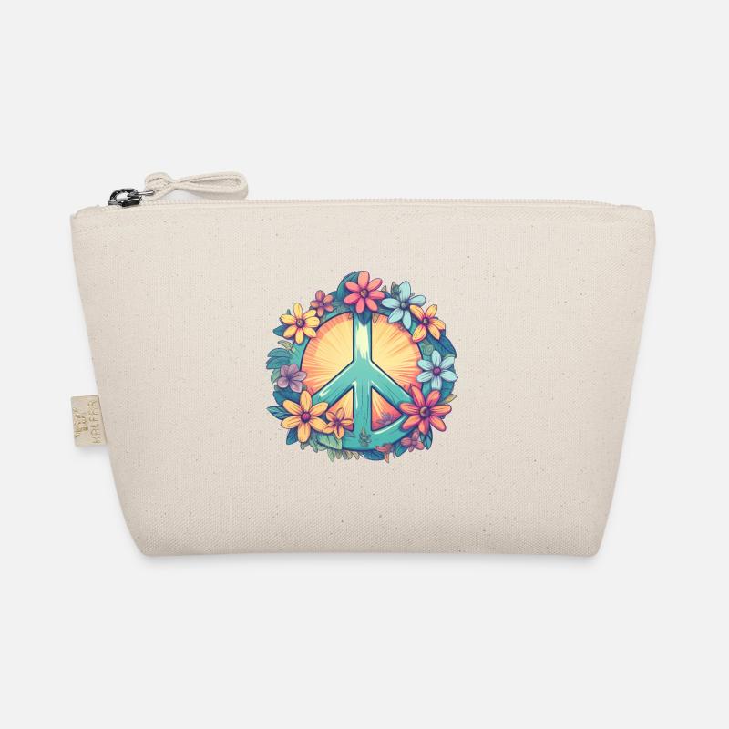 Groovy Retro Peace Zeichen mit Pastell Blumen Bio-Täschchen