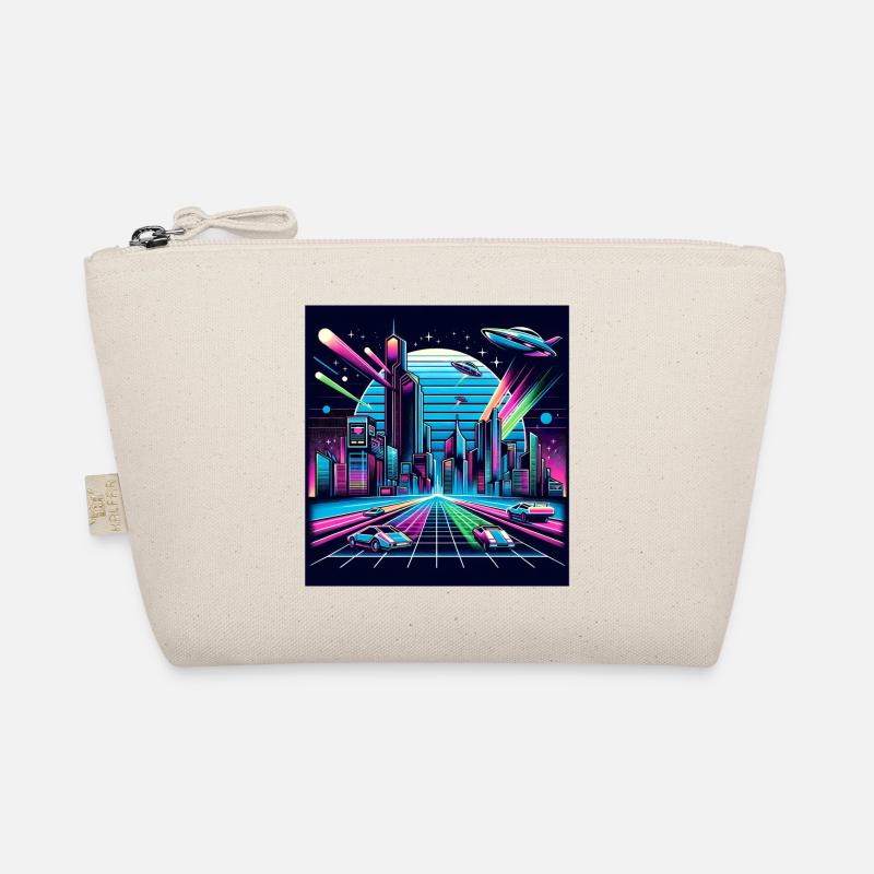Synthwave Stadt mit UFOs Bio-Täschchen