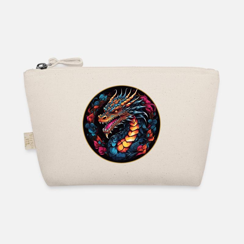 Bunter farbenfroher Drache Drachenportrait Bio-Täschchen