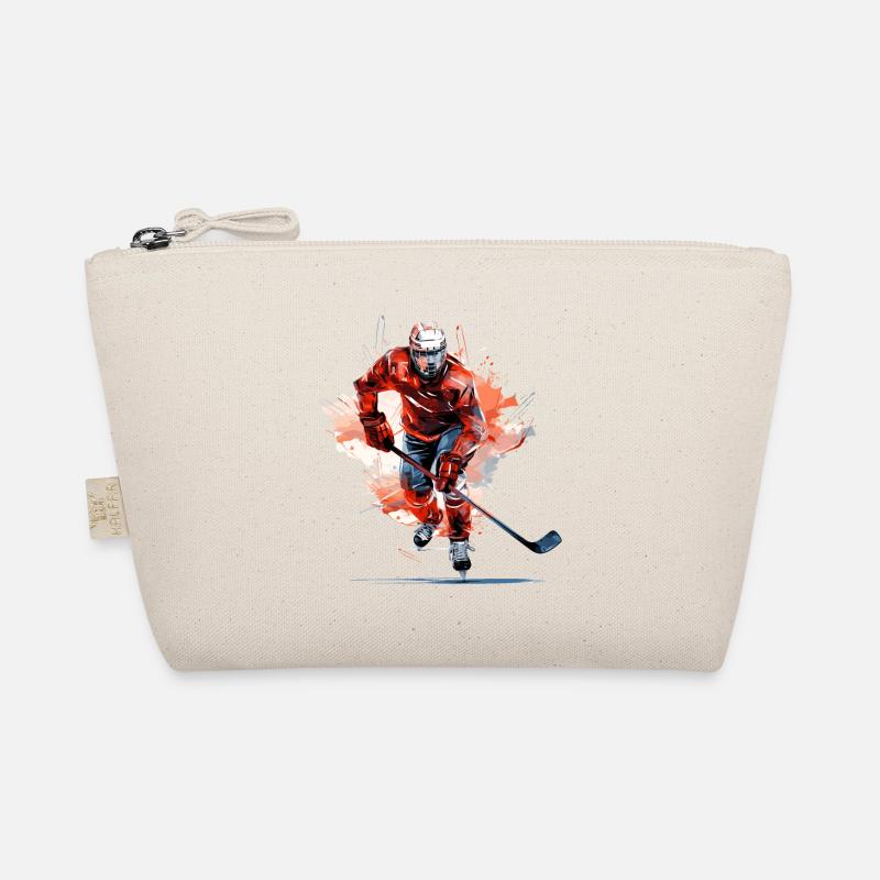 Hockeyspieler mit Hockeyschläger auf der Eisbahn | Aquarell Bio-Täschchen