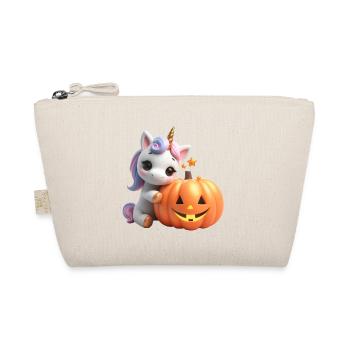 süßes Einhorn lehnt auf Kürbis halloween - Bio-Täschchen - Natur - Vorne