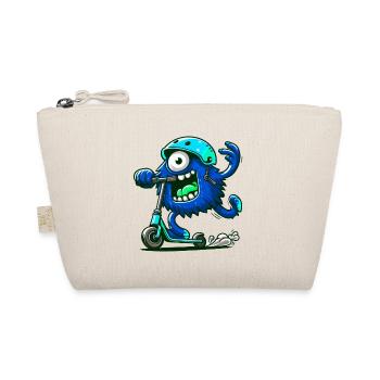 Cute funny blue monster on escooter - Organic Pouch - nature - Front