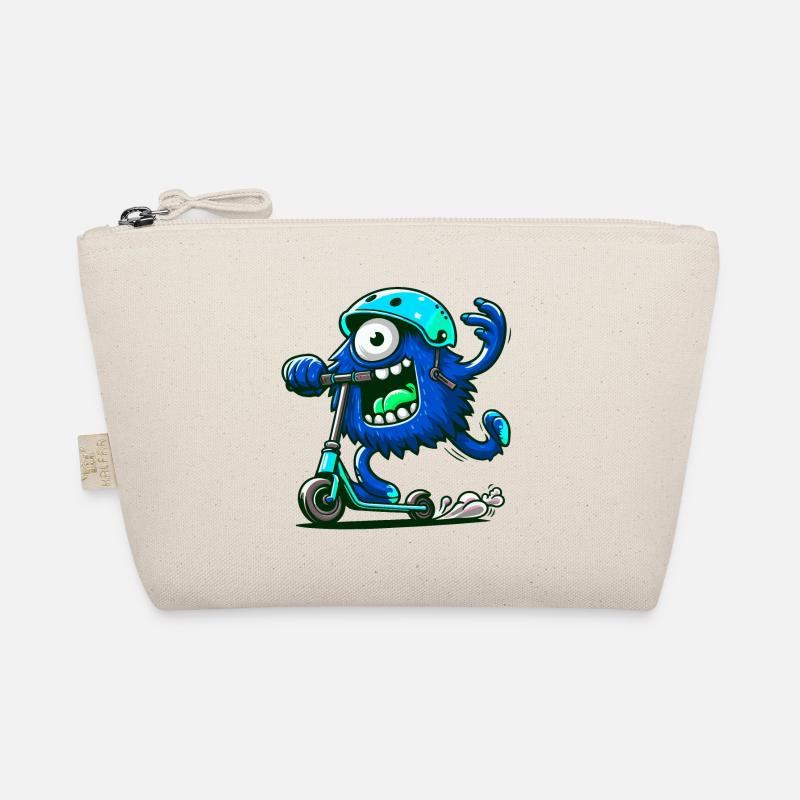 Cute funny blue monster on escooter Organic Pouch
