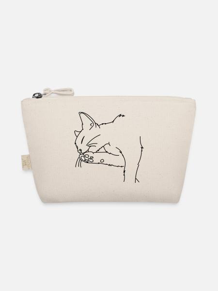 Katze schleckt Pfote ab. Geschenkidee - Bio-Täschchen - Natur