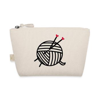 Wool ball of wool motif with heart knitting gifts - Organic Pouch - nature - Front