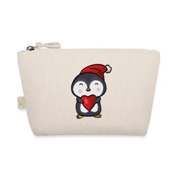 Mignon pingouin avec le cœur et le chapeau cadeau - Trousse biologique - nature - Devant