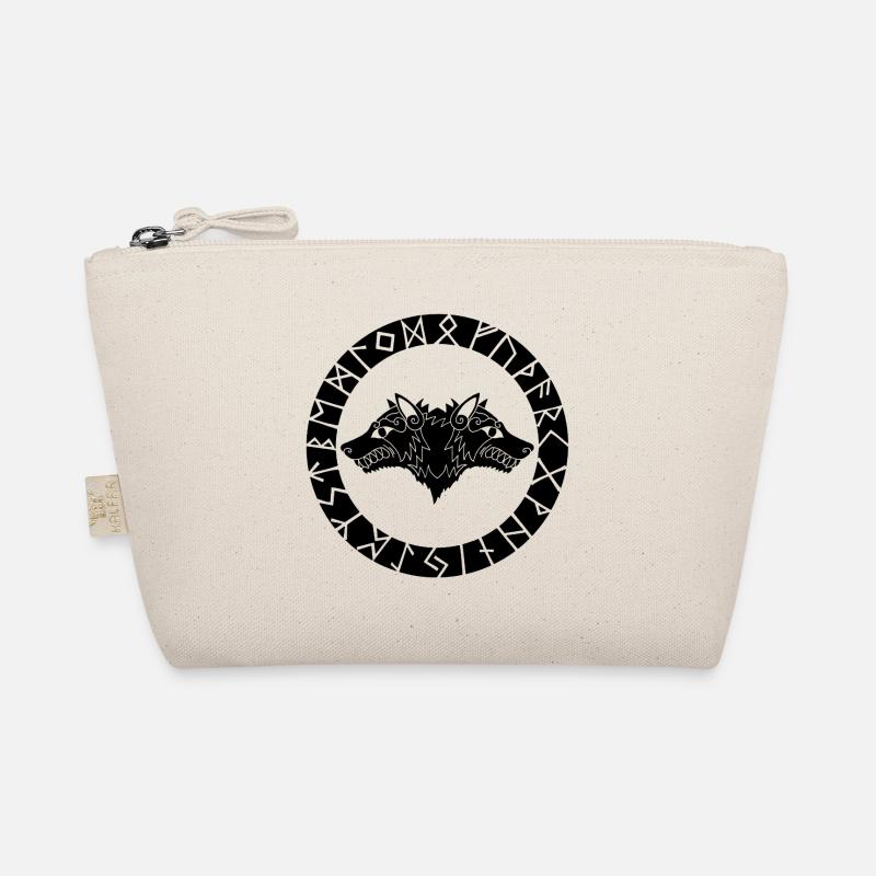 Two-headed black Viking wolf Organic Pouch