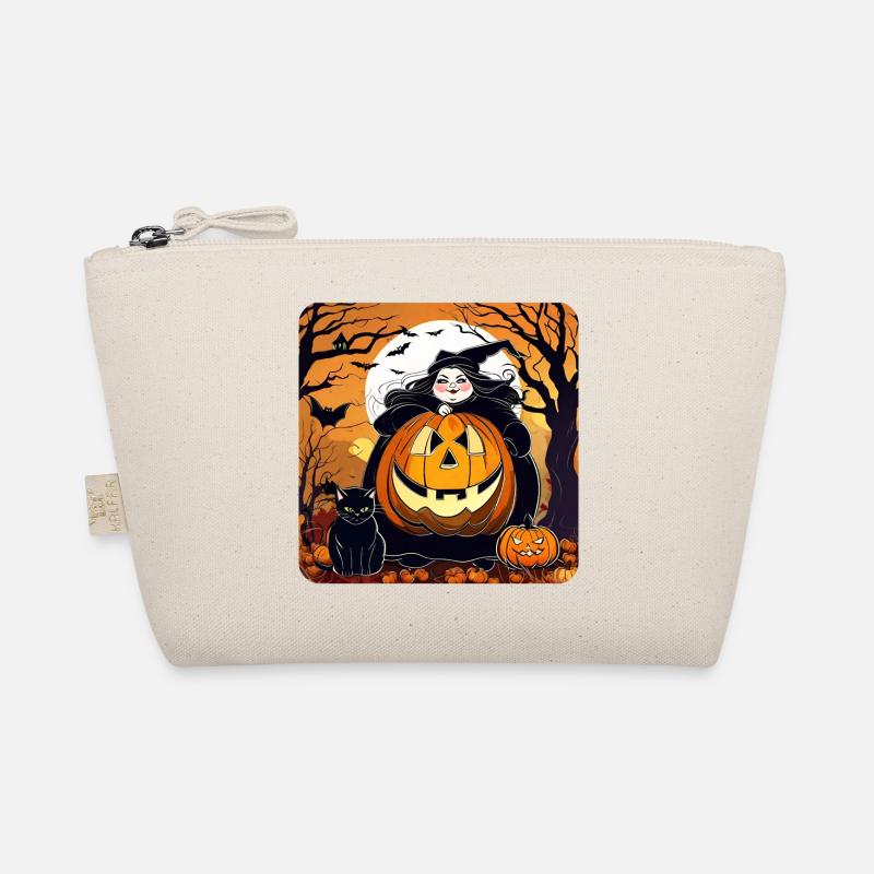 Witch with black cat and jack-o'-lantern Organic Pouch