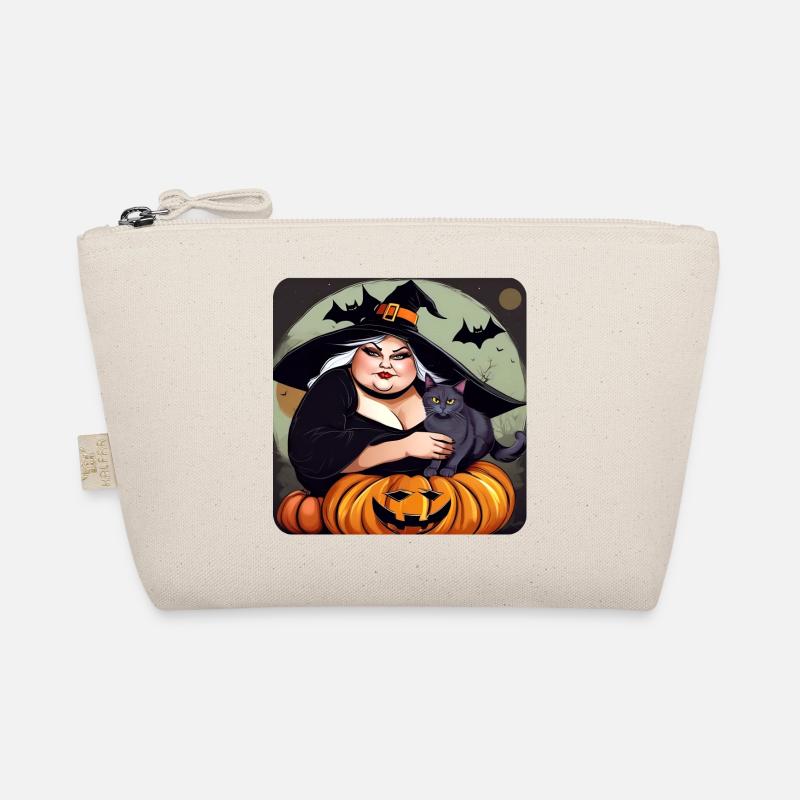 Fat witch with cat and jack-o'-lantern Organic Pouch