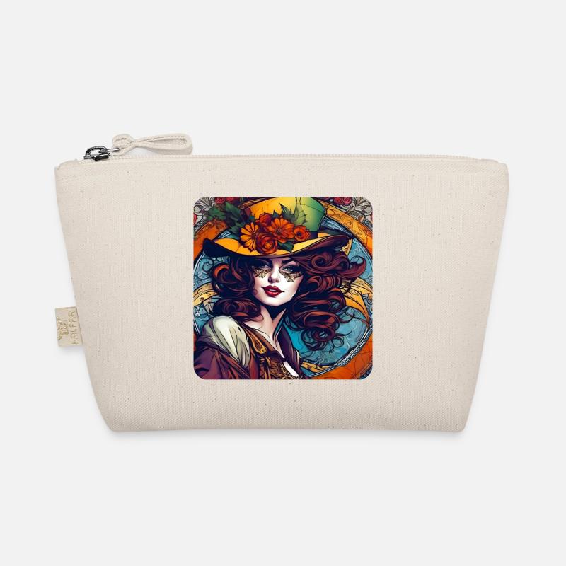 Fairy tale witch with red hair and hat with flowers Organic Pouch