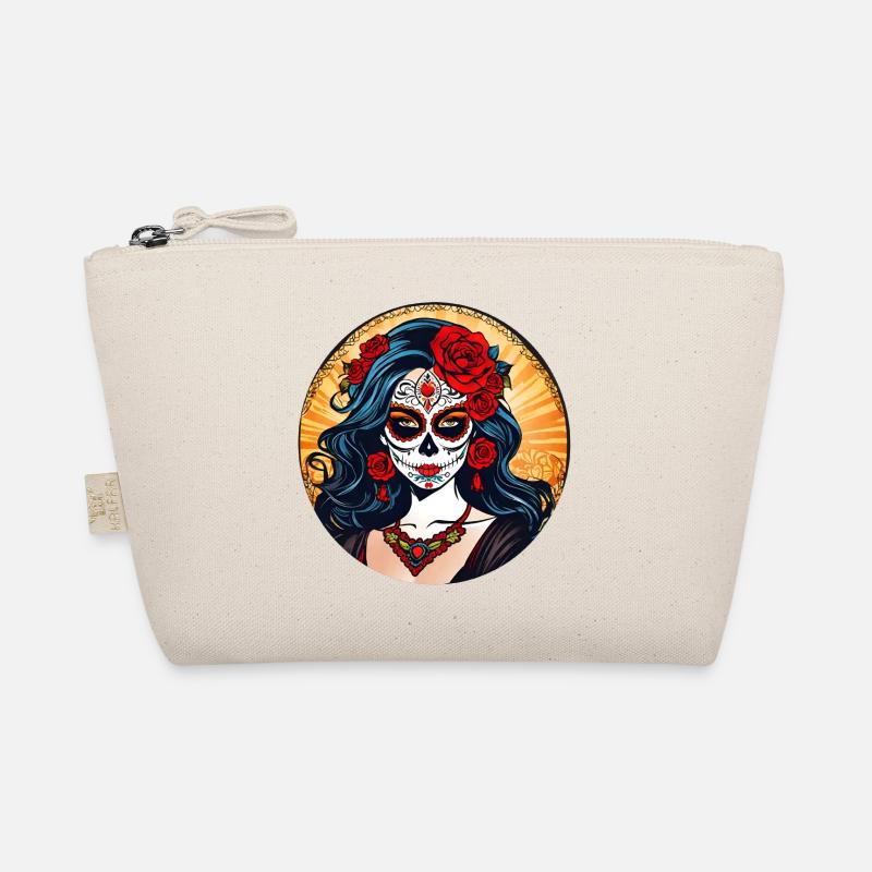 Dia de los Muertos Frau mit Blumen - Bio-Täschchen - Natur