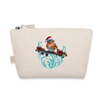 Cute Christmas bird sitting on a covered branch - Organic Pouch - nature - Front