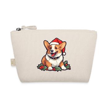 Christmas Happy Corgi in Nikolausmütze mit Stechpalme - Bio-Täschchen - Natur - Vorne