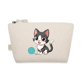 Chaton kawaii noir et blanc avec pelote (v02) - Trousse biologique - nature - Devant
