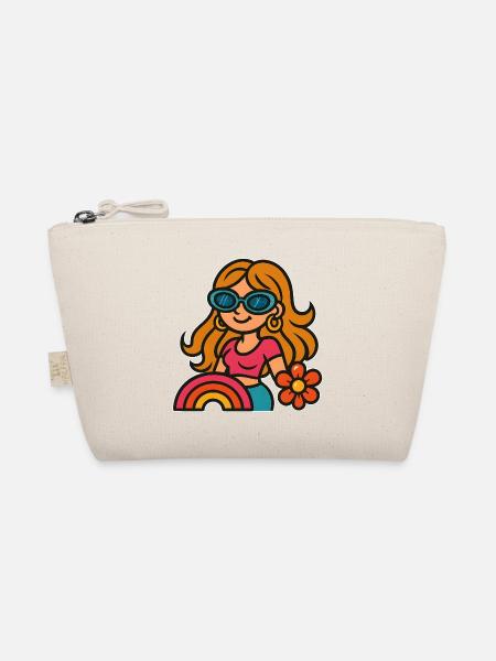 Retro Summer Girl - Flower Power Look - Organic Pouch - nature - Front