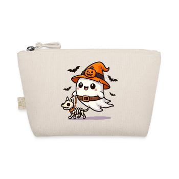 Ghost Walks with Skeleton Dog Halloween Shirt - Organic Pouch - nature - Front