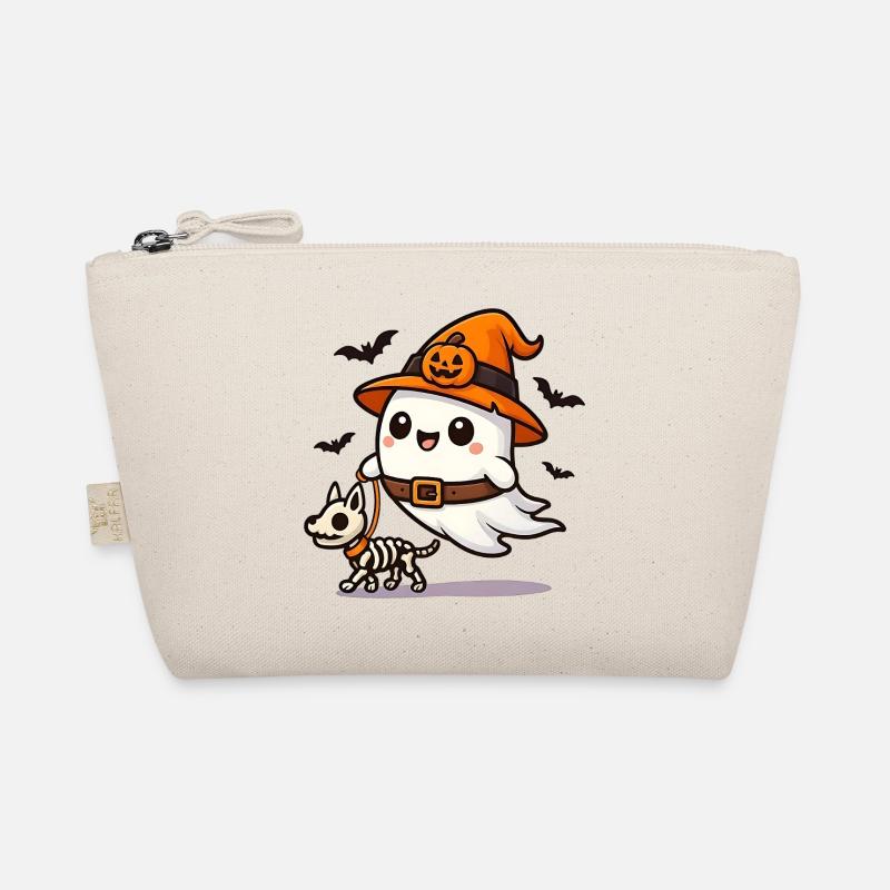 Geist geht gassi mit Skelett‑Hund Halloween Shirt - Bio-Täschchen - Natur