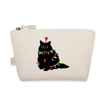 Christmas Cat with Fairy Lights - Organic Pouch - nature - Front