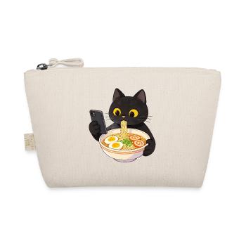 Black cat with smartphone and ramen noodles - Organic Pouch - nature - Front