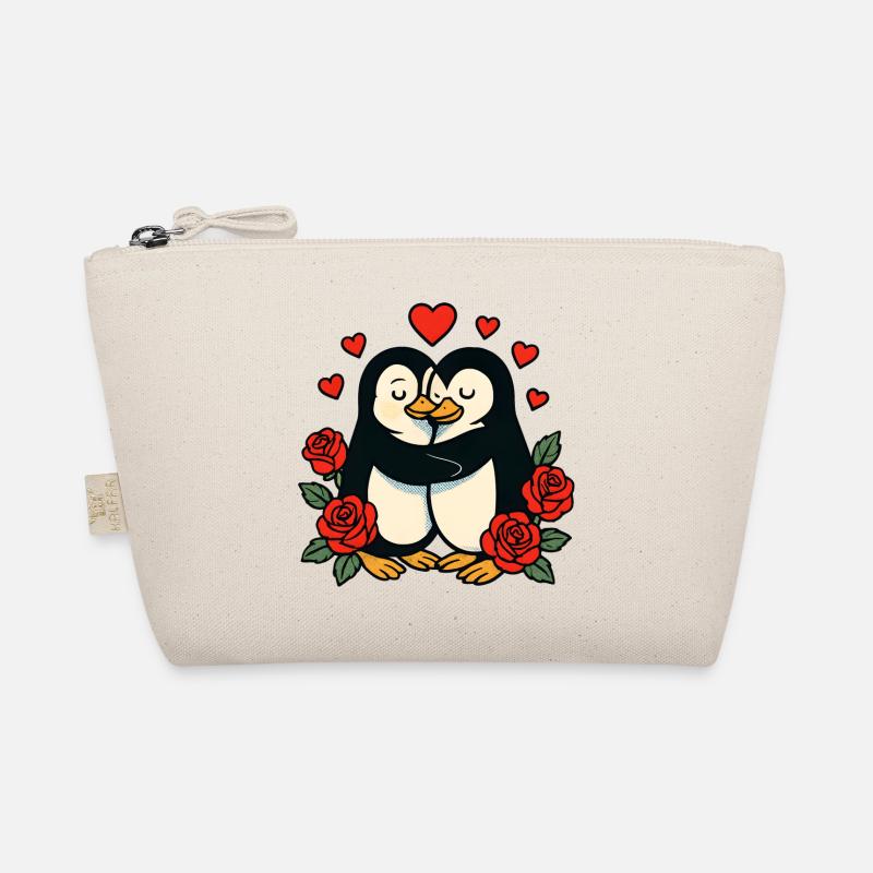 Cuddly penguins with a rose heart Organic Pouch