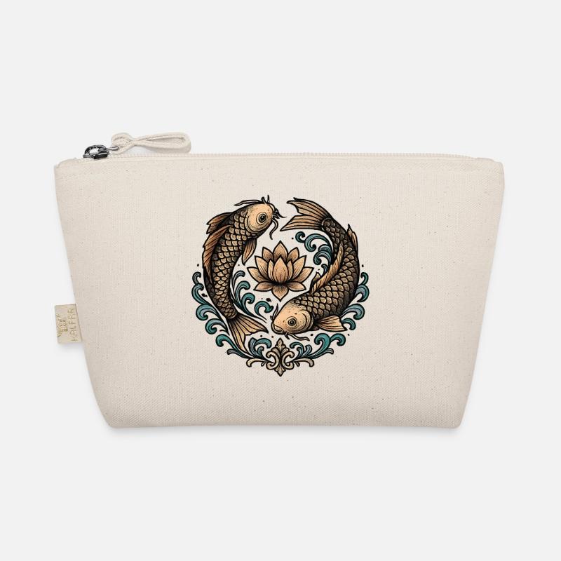 Koi and Lotus Circle Harmony Tattoo Organic Pouch