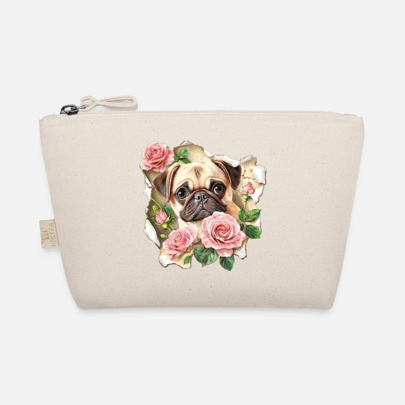 Mops mit Rosen Bio-Täschchen