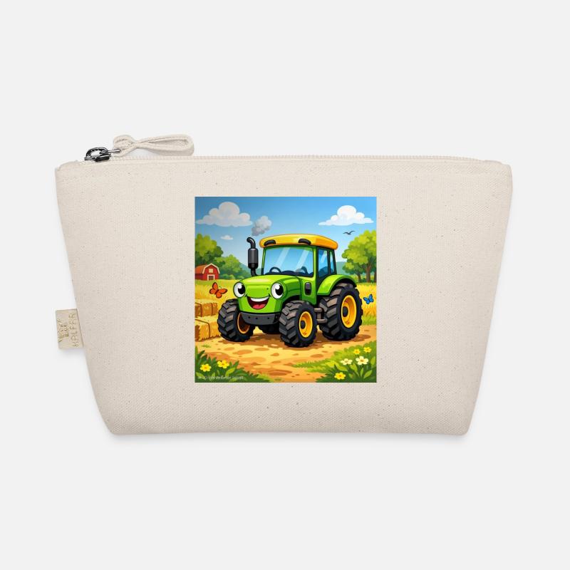Fröhlicher Grüner Traktor auf Feld - Bio-Täschchen - Natur