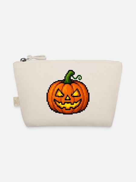 Pixel Halloween Kürbisgesicht - Bio-Täschchen - Natur