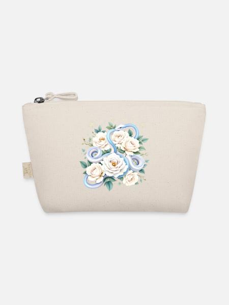 Blaues Snake Cream Roses Design. - Bio-Täschchen - Natur