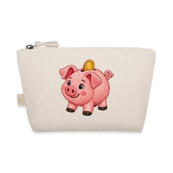 Niedliches Sparschwein im Stickerei-Look - Bio-Täschchen - Natur - Vorne