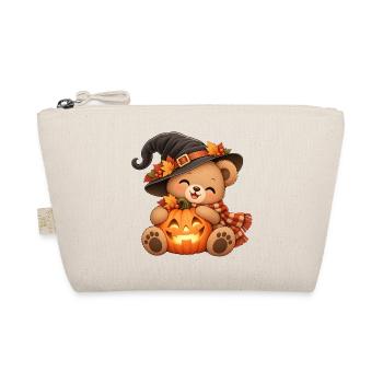 Halloween-Teddy mit Kürbis - Bio-Täschchen - Natur - Vorne