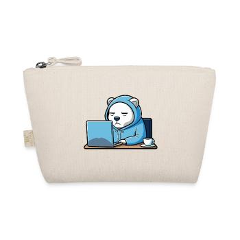 Cute hacker polar bear sleeps in a hoodie in front of the PC - Organic Pouch - nature - Front