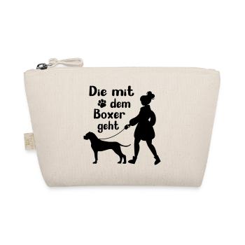 Boxer Hund lustig Gassi gehen Frauchen Geschenk - Bio-Täschchen - Natur - Vorne