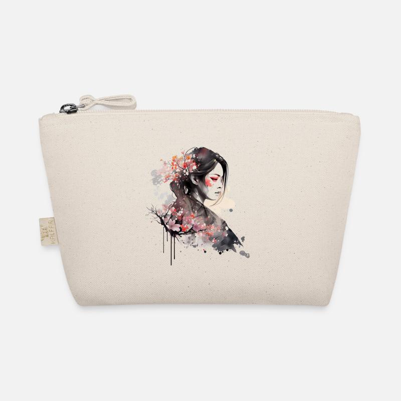 Wunderschöne Frau mit Kirschblüten Sakura Bio-Täschchen