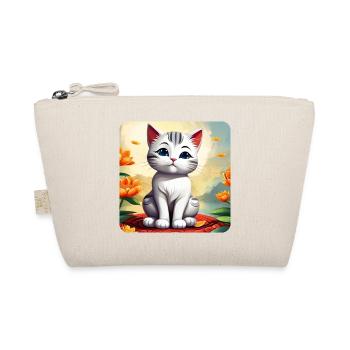 Niedliche weiße Katze mit Blumen - Bio-Täschchen - Natur - Vorne