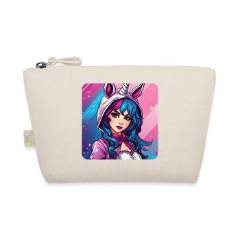 Cute Anime Girl with Unicorn Hoodie - Organic Pouch - nature - Front