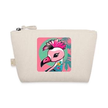 Niedlicher pinker Flamingo im Hawaai Look - Bio-Täschchen - Natur - Vorne