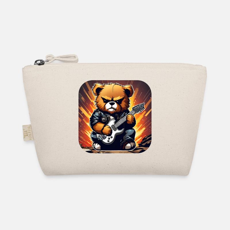Heavy metal Teddy Bär mit E-Gitarre - Bio-Täschchen - Natur