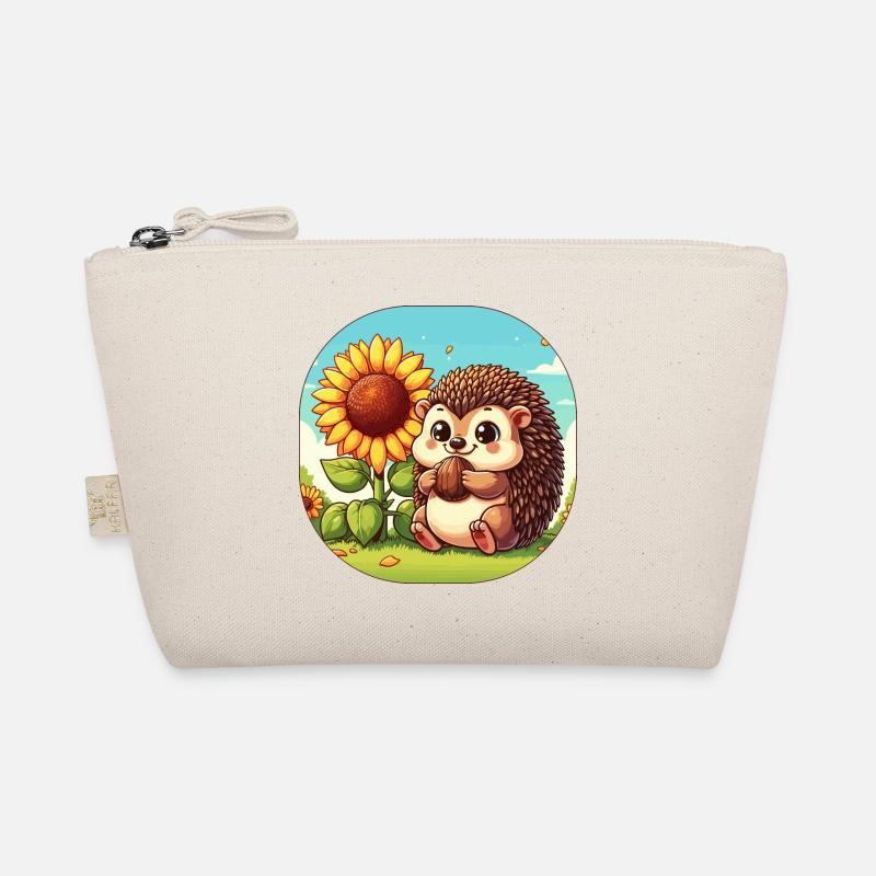 Cute hedgehog with sunflower on a meadow Organic Pouch
