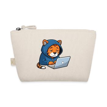 Niedlicher Hacker Tiger schläft im Hoodie vorm PC - Bio-Täschchen - Natur - Vorne